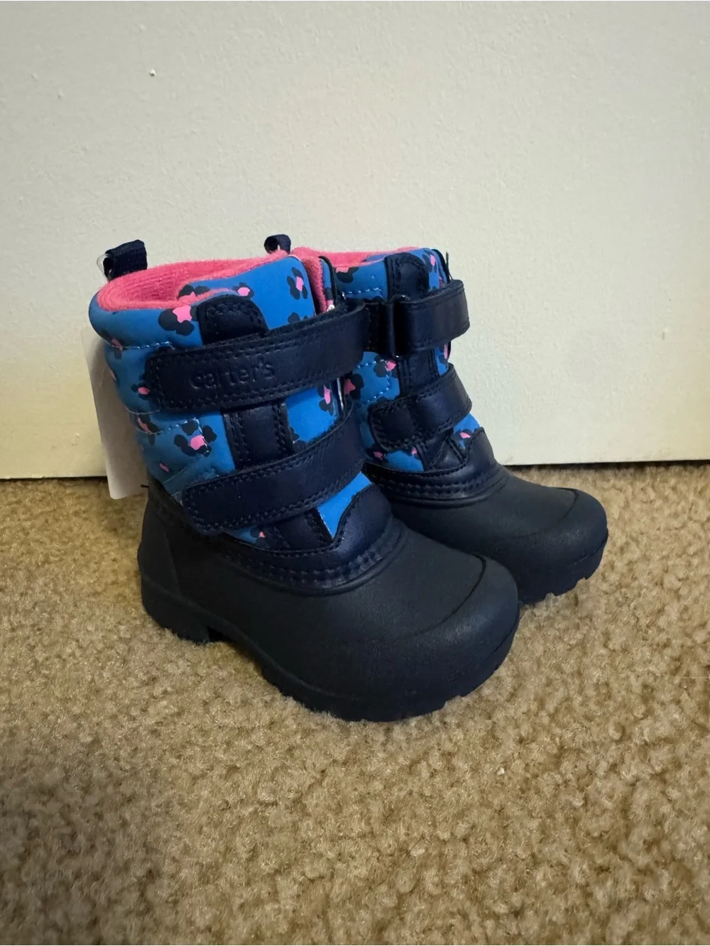 Carter's Deltha Toddler Girls Blue & Pink Leopard Print Winter Snow Boots